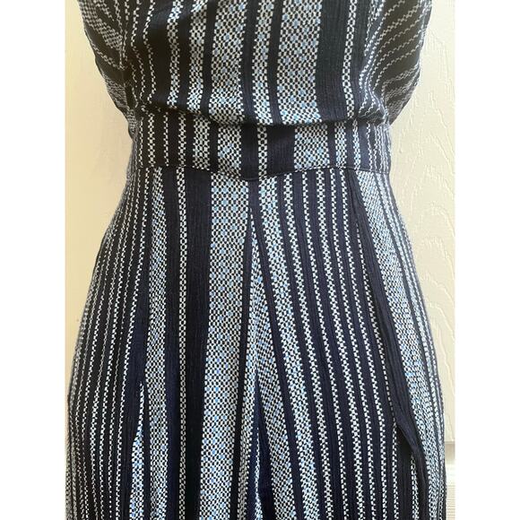 Lulus Suncrest Navy Blue Striped Backless Wide-Leg Jumpsuit Size XS Front Slit - Picture 10 of 15